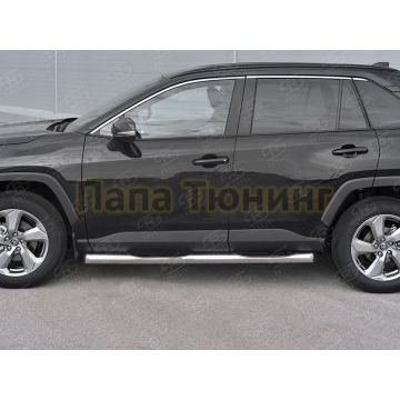 Пороги труба d76 с накладкой (вариант 1) РусСталь для Toyota RAV4 2019-