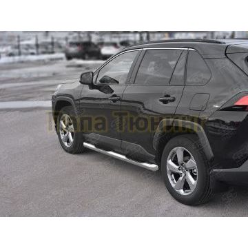 Пороги труба d76 с накладкой (вариант 1) РусСталь для Toyota RAV4 2019-