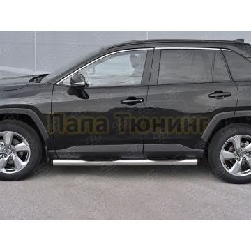 Пороги труба d76 с накладкой (вариант 2) РусСталь для Toyota RAV4 2019-