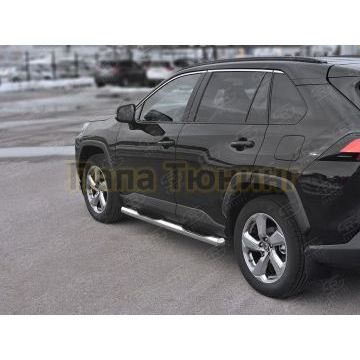 Пороги труба d76 с накладкой (вариант 3) РусСталь для Toyota RAV4 2019-