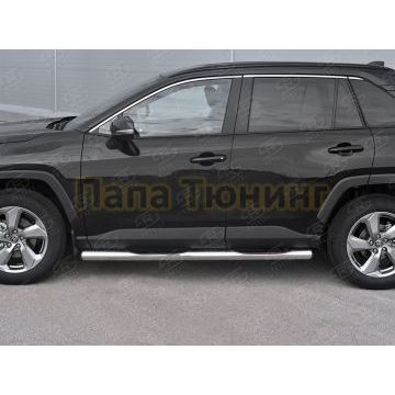Пороги труба d76 с накладкой (вариант 3) РусСталь для Toyota RAV4 2019-