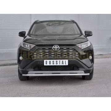 Защита переднего бампера d42 секции РусСталь для Toyota RAV4 2019-