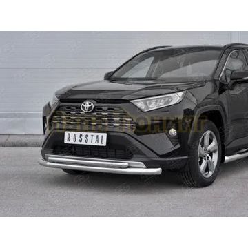 Защита переднего бампера d57 секции-d42 дуга РусСталь для Toyota RAV4 2019-
