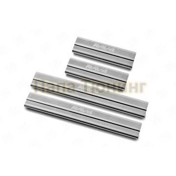 Накладки на пороги RUSSTAL (нерж., шлиф., надпись) РусСталь для Toyota RAV4 2015-2019