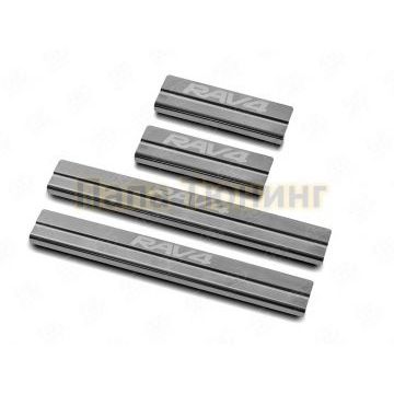 Накладки на пороги RUSSTAL (нерж., шлиф., надпись) РусСталь для Toyota RAV4 2019-