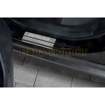 Накладки на пороги RUSSTAL (нерж., шлиф., надпись) РусСталь для Toyota RAV4 2019-