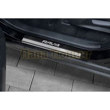 Накладки на пороги RUSSTAL (нерж., карбон, надпись) РусСталь для Toyota RAV4 2019-