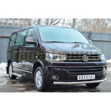 Пороги труба d42 с листом (Лист алюм,проф.нерж) РусСталь для Volkswagen Caddy 2013- (короткая база)