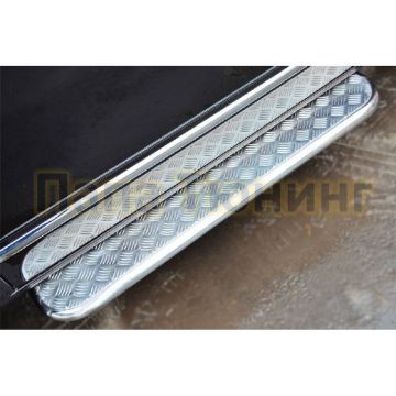 Пороги труба d42 с листом (Лист алюм,проф.нерж) РусСталь для Volkswagen Caddy 2013- (короткая база)