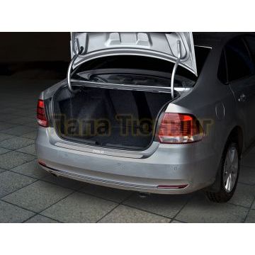 Накладка на задний бампер RUSSTAL (нерж., шлиф.,надпись) РусСталь для Volkswagen Polo 2015-2020
