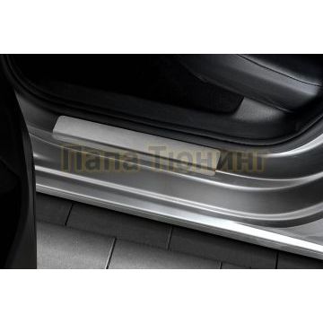 Накладки на пороги RUSSTAL (нерж., шлиф) РусСталь для Volkswagen Polo 2015-2020