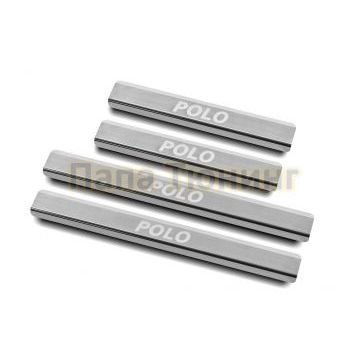 Накладки на пороги RUSSTAL (нерж., шлиф., надпись) РусСталь для Volkswagen Polo 2015-2020