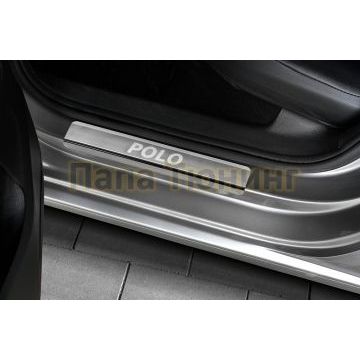 Накладки на пороги RUSSTAL (нерж., шлиф., надпись) РусСталь для Volkswagen Polo 2015-2020
