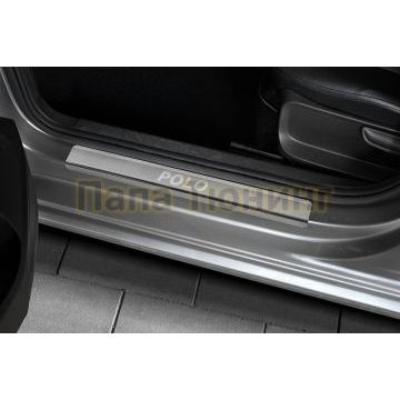 Накладки на пороги RUSSTAL (нерж., шлиф., надпись) РусСталь для Volkswagen Polo 2015-2020