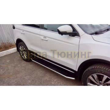 Пороги алюминиевые Rival Premium для Geely Atlas 2018-2024/Geely Atlas PRO 2021-2024