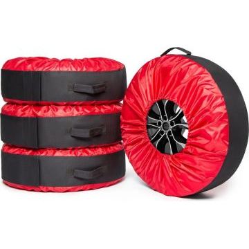 Чехлы для хранения автомобильных колес, 4 штуки, размер от 13” до 20”, цвет черный/красный Чехлы для хранения автомобильных колес, 4 штуки, размер от 13” до 20”, цвет черный/красный