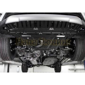 Комплект защит картер + КПП + топливный бак + редуктор сталь АвтоБроня для Toyota Rav4, V - 2.5; АКПП; с вырезом под глушитель 2015-2019/Toyota Rav4, V - 2.5; АКПП; с вырезом под глушитель 2013-2015