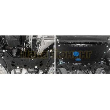 Защита картера + КПП сталь Rival для Ford Transit, V - 2.2d; передний привод 2014-2017/Ford Transit, V - 2.2d; передний привод 2017-/Ford Tourneo Custom, V - 2.2d; передний привод 2012-2018/Ford Tourneo Custom, V - 2.2d; передний привод 2017-