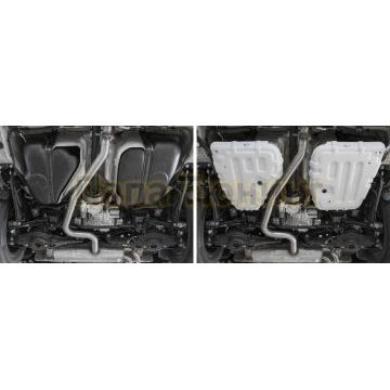 Защита топливного бака алюминий 4 мм Rival для Volkswagen Tiguan, V - 1.4 (150л.с.); 2.0d (150л.с.); 2.0 (180л.с.); 2.0 (220л.с.)/Tiguan SportLine, V -  2.0 (220л.с.); полный привод; 2 Части 2016-/Skoda Kodiaq, V - 2.0 (180л.с.); 2.0d (150л.с.); полный привод; 2 Части 2017-