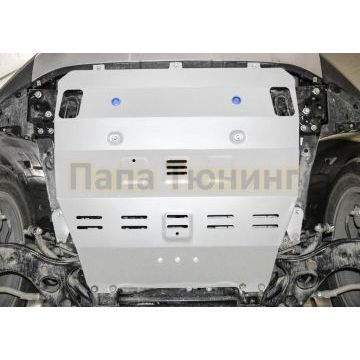 Защита картера + КПП алюминий 4 мм RIVAL для Geely Atlas V - 2.0; 2.4; 1.8Т; Увеличенная 2018-2024