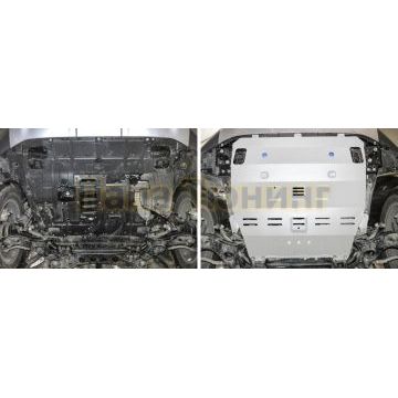 Защита картера + КПП алюминий 4 мм RIVAL для Geely Atlas V - 2.0; 2.4; 1.8Т; Увеличенная 2018-2024