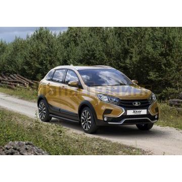 Пороги алюминиевые Rival Black-Premium для Lada X-RAY Cross 2018-