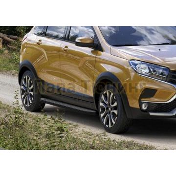 Пороги алюминиевые Rival Black-Premium для Lada X-RAY Cross 2018-