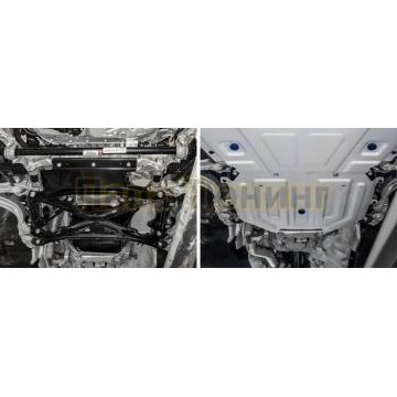 Защита КПП алюминий 4 мм RIVAL для Volkswagen Touareg, V - 3.0TDI (249 л.с.); 2.0TSI (249 л.с.); 3.0TSI (340 л.с.);  включая пакеты "Движение по бездорожью", "Подвеска Pro" 2018-