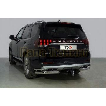 Защита задняя (уголки двойные) 76,1/42,4 мм (не встают на автомобили с пневмоподвеской) ТСС для Kia Mohave 2020-