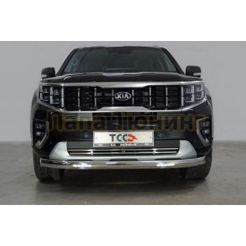 Защита передняя нижняя (овальная с ДХО) 75х42 мм ТСС для Kia Mohave 2020- Защита передняя нижняя (овальная с ДХО) 75х42 мм ТСС для Kia Mohave 2020-