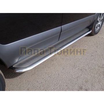 Пороги овальные с площадкой (нерж. лист) 75х42 мм ТСС для Kia Mohave 2020- Пороги овальные с площадкой (нерж. лист) 75х42 мм ТСС для Kia Mohave 2020-