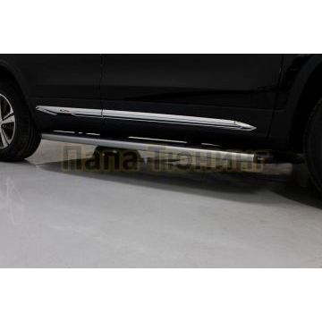 Пороги алюминиевые с пластиковой накладкой (карбон серебро) 1720 мм ТСС для Changan CS75 FL 2020-