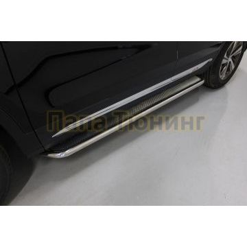 Пороги с площадкой (нерж. лист) 42,4 мм ТСС для Changan CS75 FL 2020-