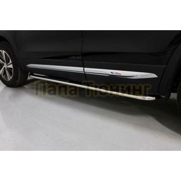 Пороги овальные гнутые с накладкой 75х42 мм ТСС для Changan CS75 FL 2020-