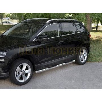 Пороги труба d76 с накладкой (вариант 3) для Skoda Karoq 2020-