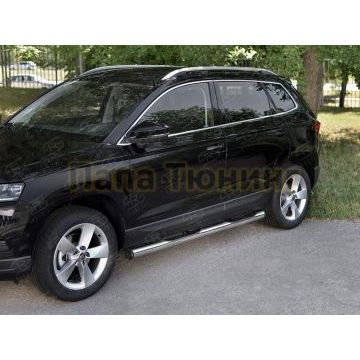 Пороги труба d76 с накладкой (вариант 2) для Skoda Karoq 2020-