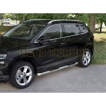 Пороги труба d76 с накладкой (вариант 1) для Skoda Karoq 2020-