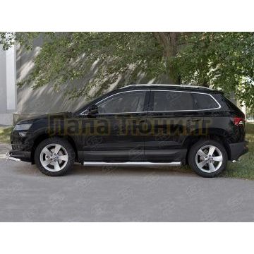 Пороги труба d76 с накладкой (вариант 1) для Skoda Karoq 2020-