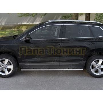 Пороги труба 75х42 овал с проступью для Skoda Karoq 2020-