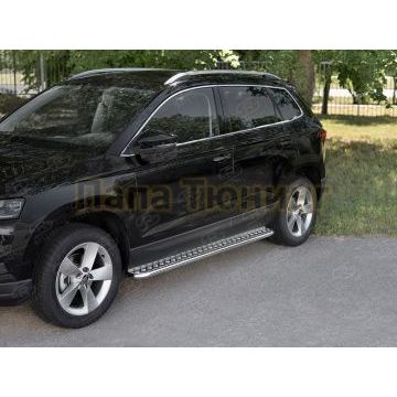 Пороги труба d42 с листом (Лист алюм, проф.сталь) (вариант 2) для Skoda Karoq 2020-
