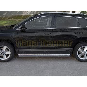 Пороги труба d42 с листом (Лист алюм, проф.сталь) (вариант 2) для Skoda Karoq 2020-