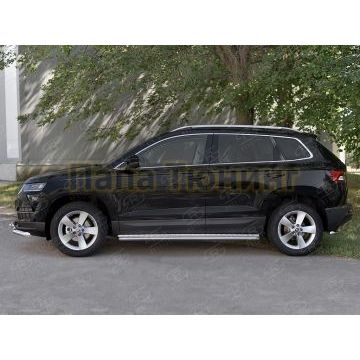 Пороги труба d42 с листом (Лист алюм, проф.сталь) (вариант 2) для Skoda Karoq 2020-
