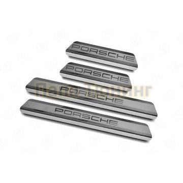 Накладки на пороги RUSSTAL (нерж., шлиф., надпись) для Porsche Cayenne 3 2017-