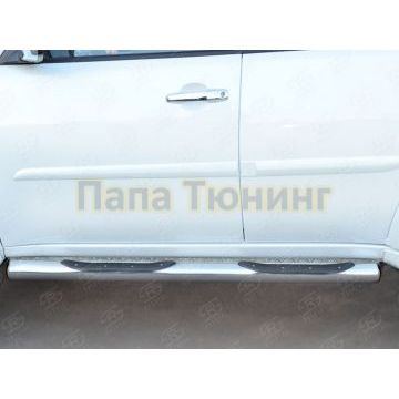Пороги труба d76 с накладкой (вариант 3)  (Пыльник лист AISI 304) для Mitsubishi Pajero Sport 2013-2015