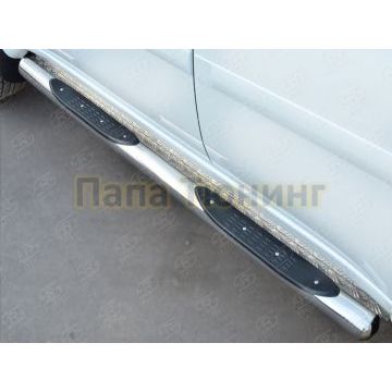 Пороги труба d76 с накладкой (вариант 3)  (Пыльник лист AISI 304) для Mitsubishi Pajero Sport 2013-2015