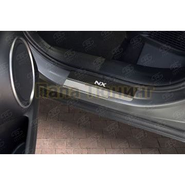 Накладки на пороги RUSSTAL (нерж., карбон, надпись) для Lexus NX (not F-Sport) 2014-2017
