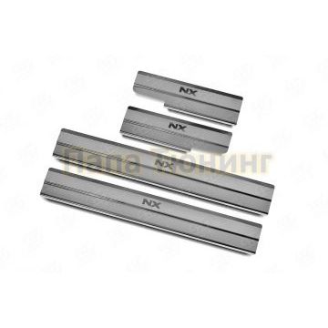 Накладки на пороги RUSSTAL (нерж., шлиф., надпись) для Lexus NX (not F-Sport) 2014-2017