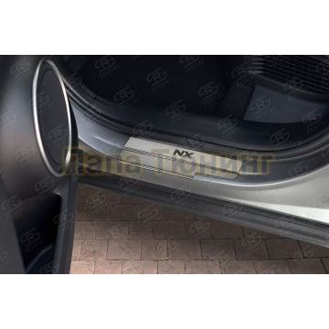 Накладки на пороги RUSSTAL (нерж., шлиф., надпись) для Lexus NX (not F-Sport) 2014-2017