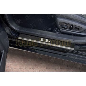 Накладки на пороги RUSSTAL (нерж., карбон, надпись) для Lexus ES200-ES250-ES350 2018-
