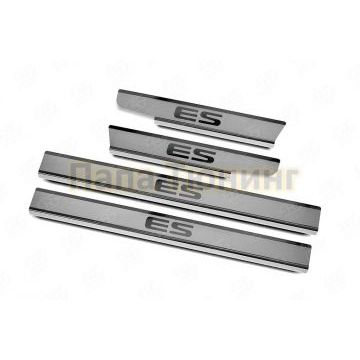 Накладки на пороги RUSSTAL (нерж., шлиф., надпись) для Lexus ES200-ES250-ES350 2018-
